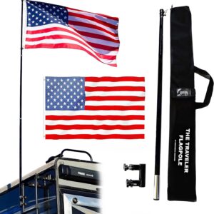 RV Ladder Flag Pole Kit - 11ft Retractable Pole + US Flag