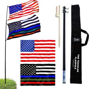 Traveler Portable 2-Flag Pole Kit - USA & Thin Blue Line