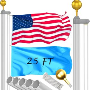 25FT Heavy-Duty Flag Pole Kit, 90MPH Wind Resistant