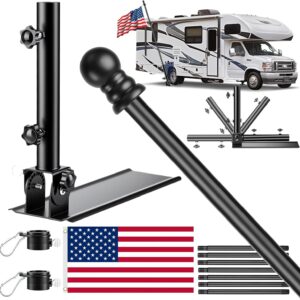 180° Adjustable RV Flag Pole Kit - 10FT Mount w/ US Flag