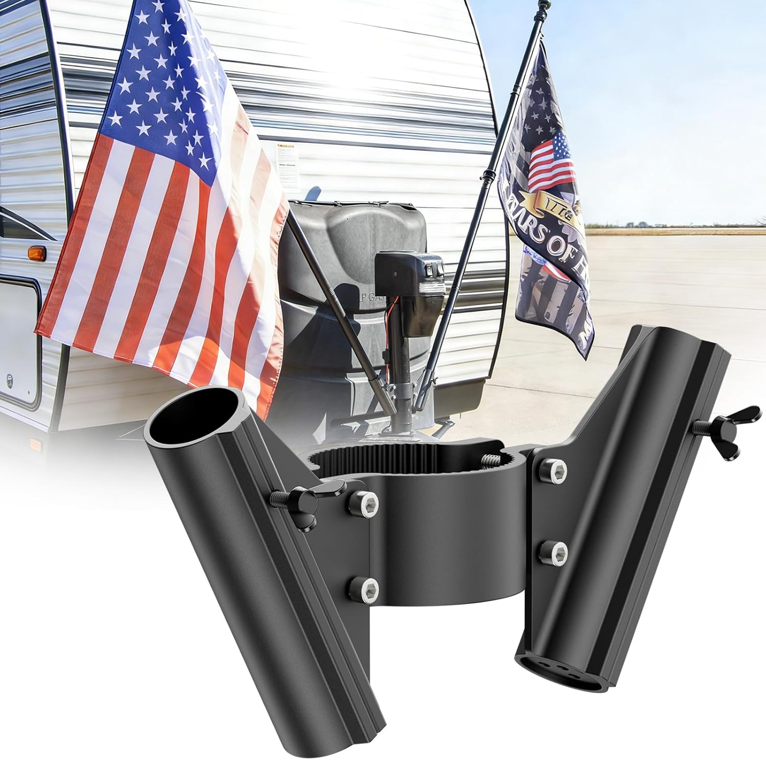 Safoner Dual RV Flag Pole Mount for Trailer Jacks