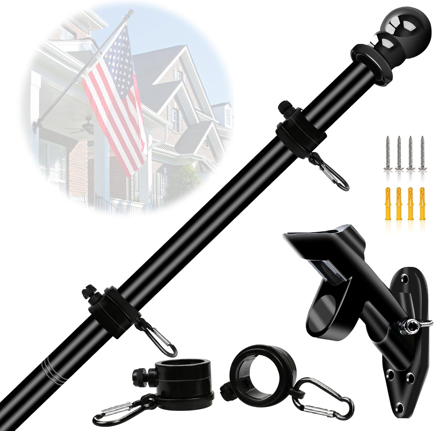 NQ 5FT Stainless Steel Flag Pole Kit - Black