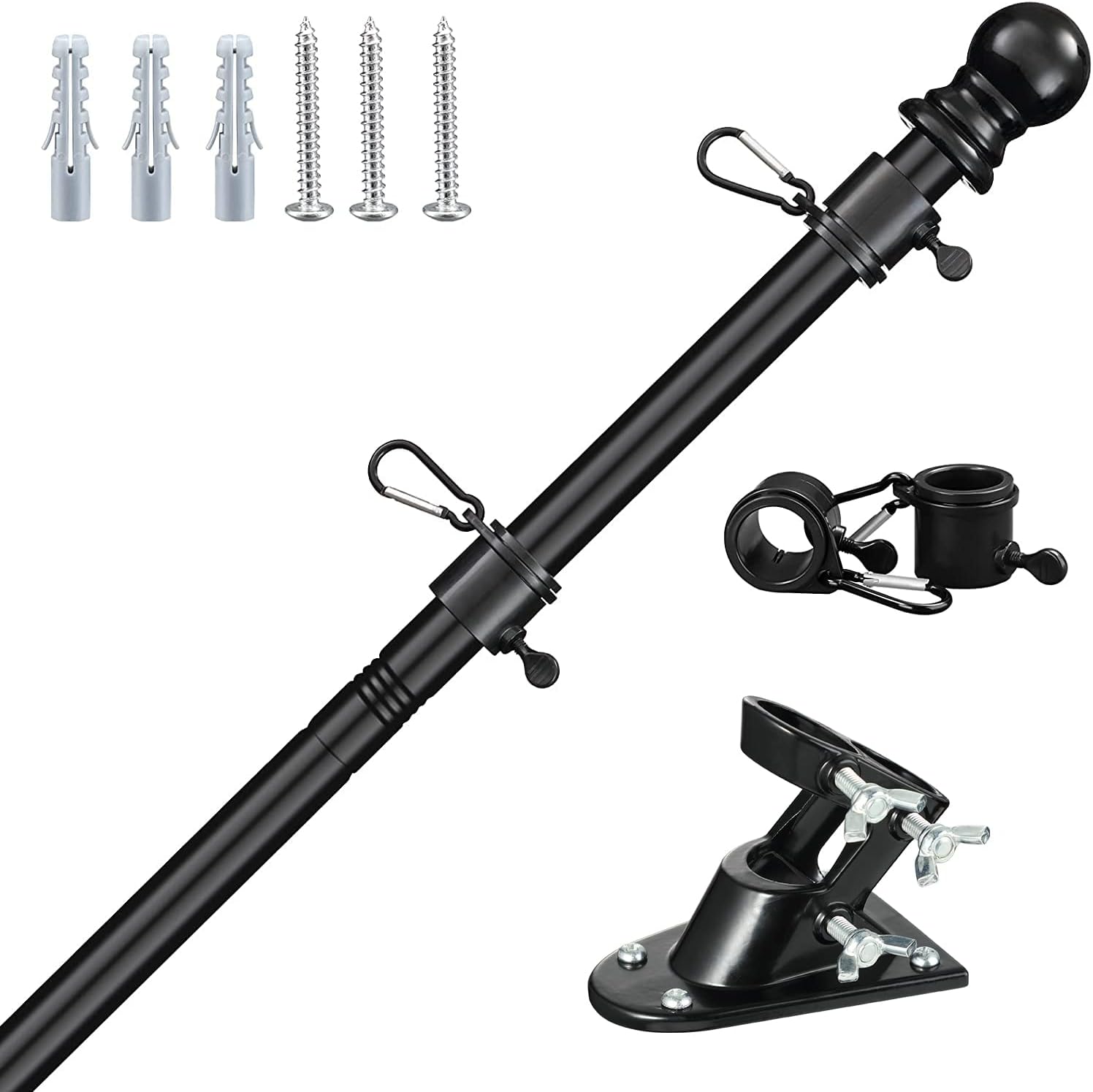 6FT Adjustable Outdoor Flag Pole Kit - Black - MIYA