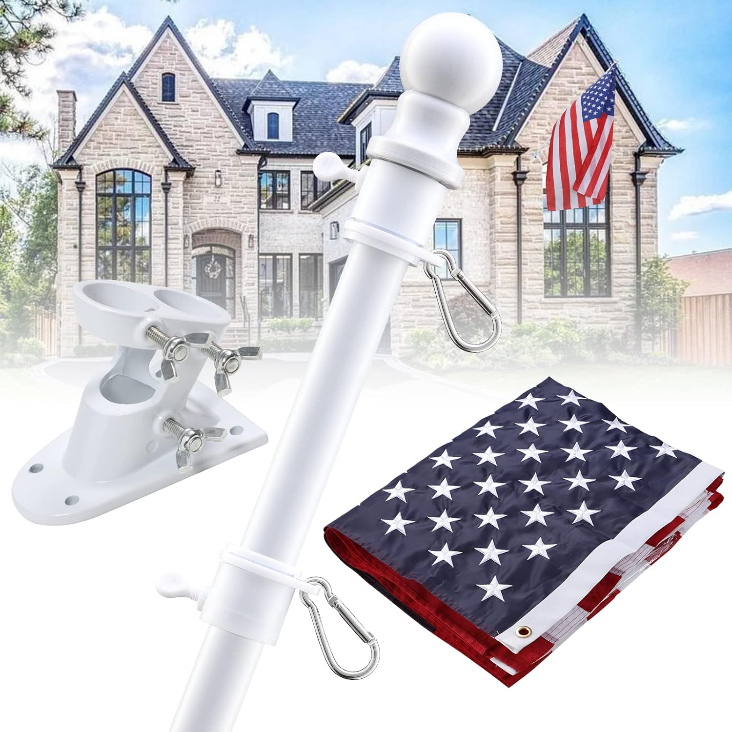 3x5ft US Flag Pole Kit - Heavy Duty Outdoor Flagpole Set