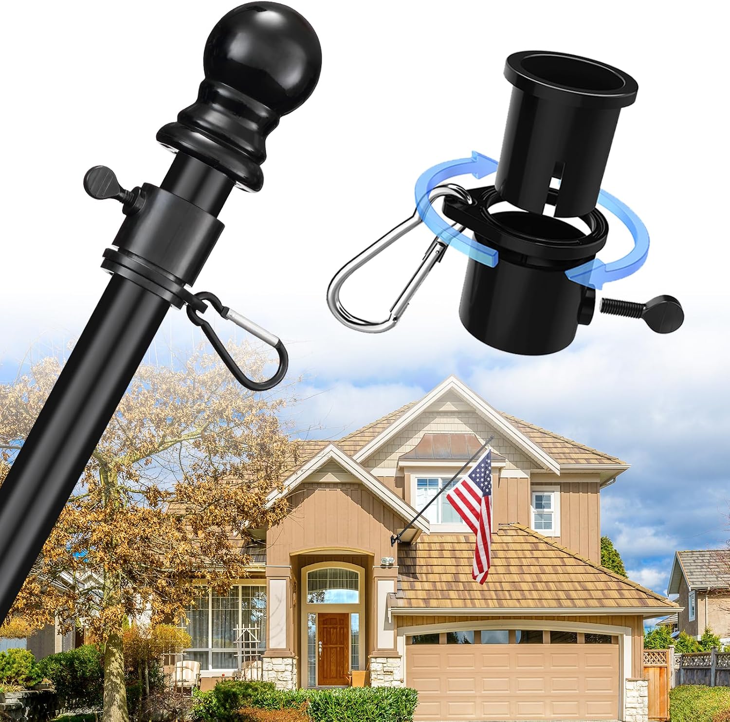 5ft Outdoor Flag Pole Kit - Heavy Duty Tangle-Free Set