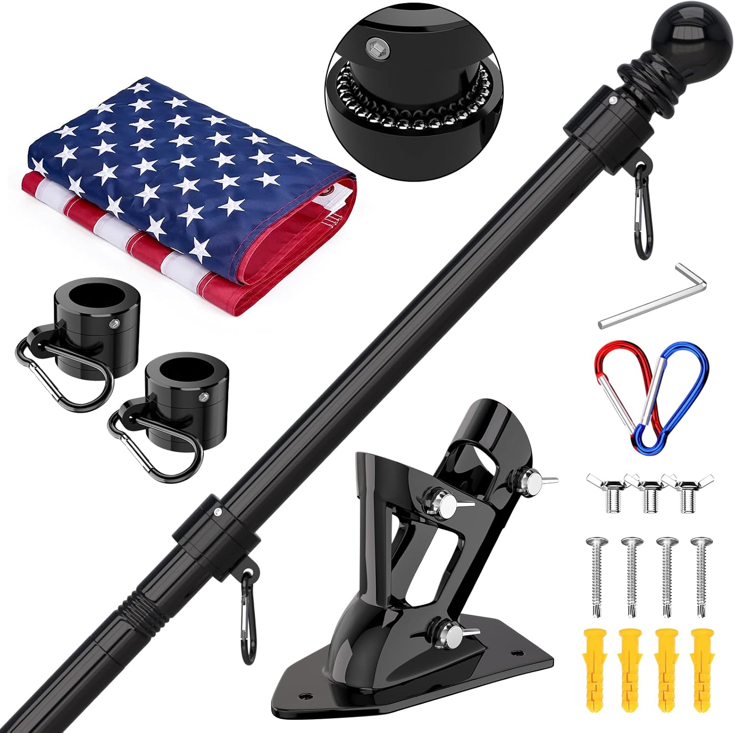 5ft US Flag Kit w/ Stainless Steel Pole & Bracket