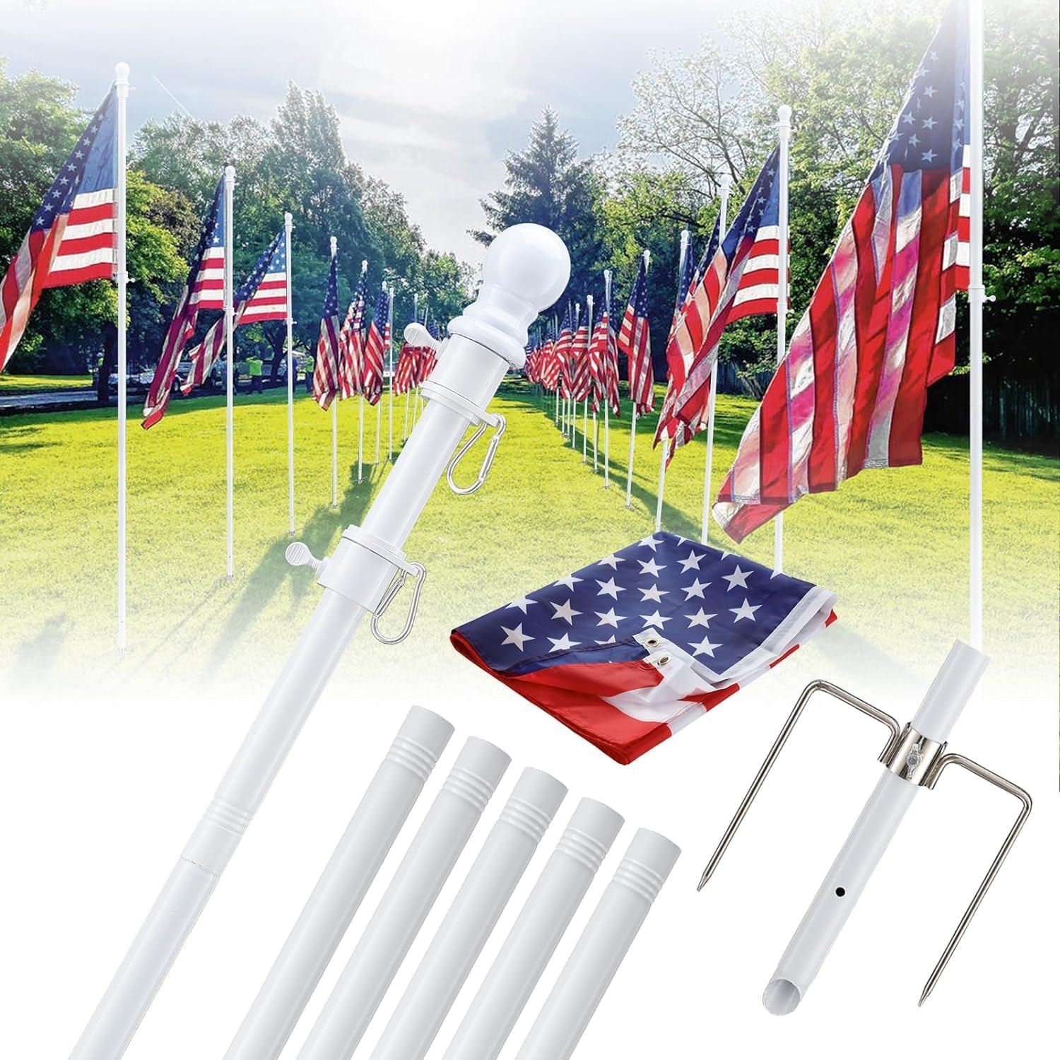8.5 ft Ground Flag Pole Kit - Heavy Duty Outdoor Flag Holder