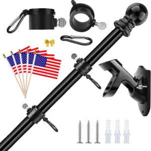 6FT Stainless Steel Flag Pole Kit - Black, Mounted