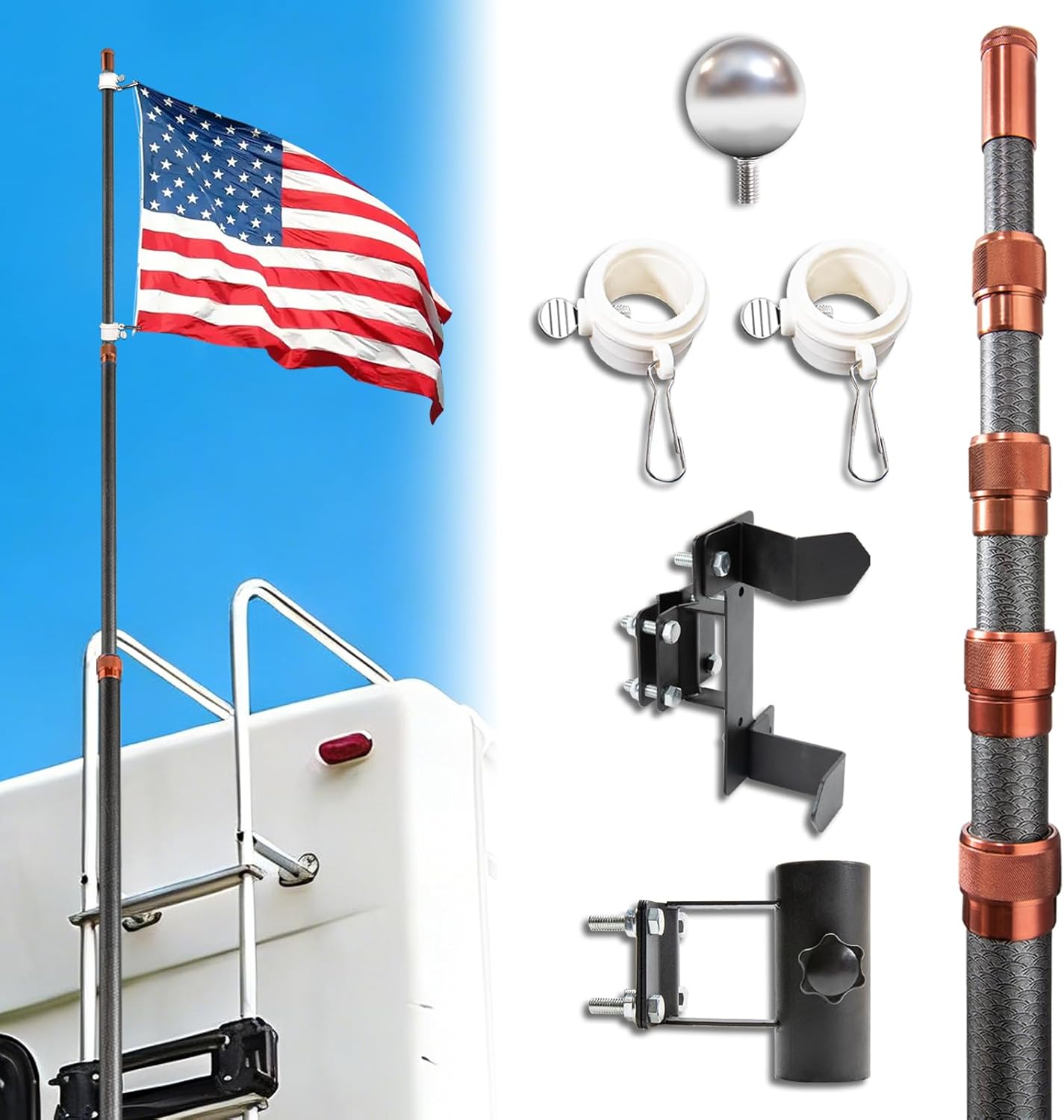 20ft RV Telescoping Flag Pole Kit - Heavy Duty