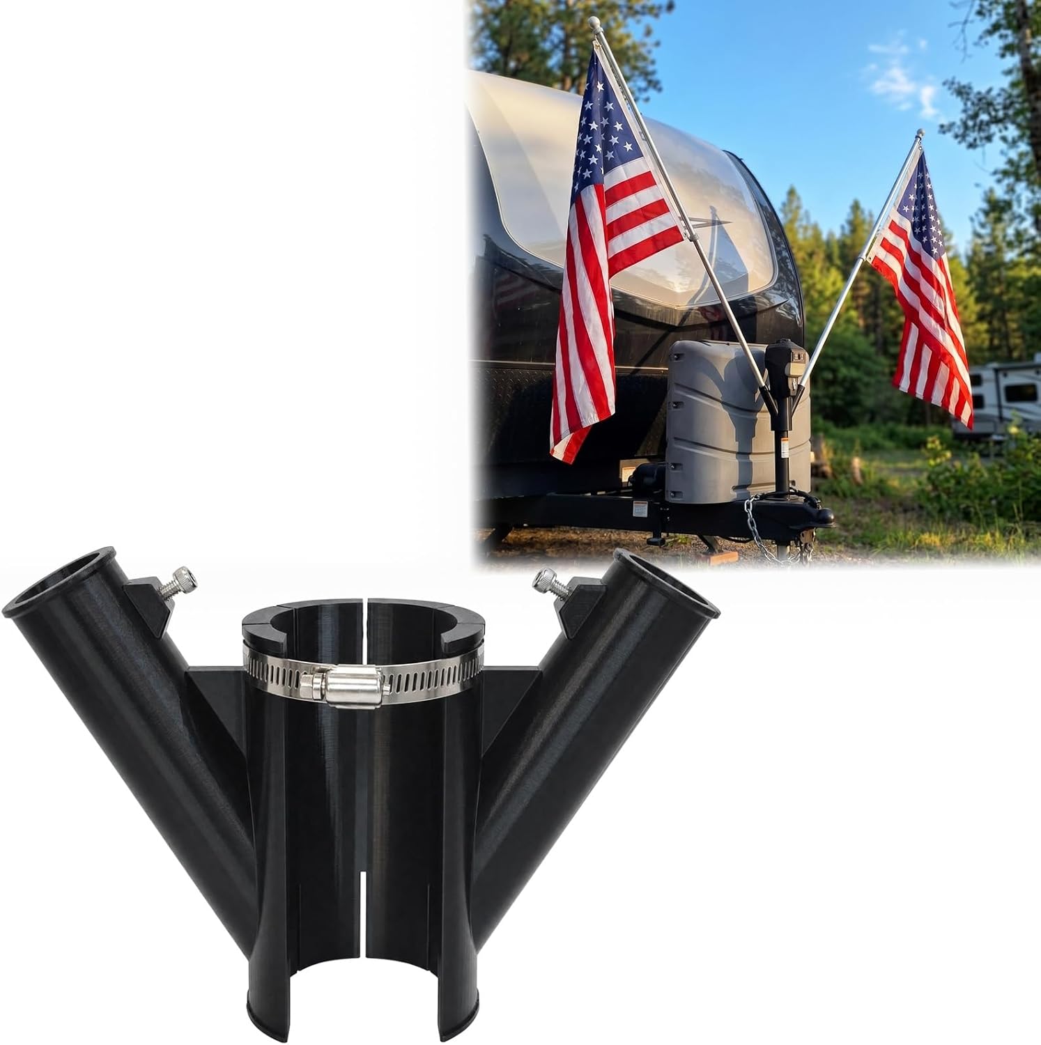 RV Double Flag Pole Mount for Trailer Tongue