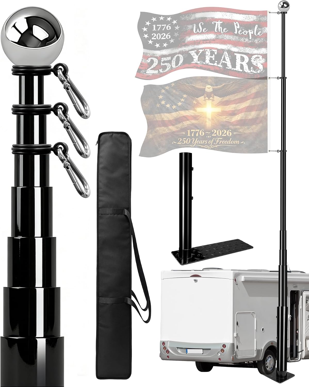 20FT Fiberglass Tailgate Flag Pole Kit – RV & Camping Flagpole