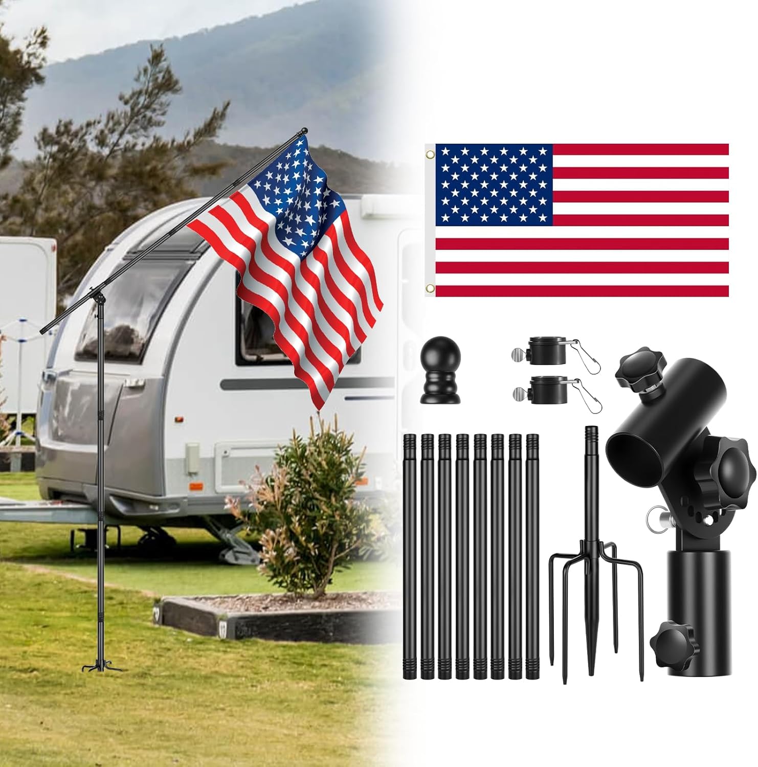 90° Adjustable Portable Flag Pole Kit - Wind-Resistant