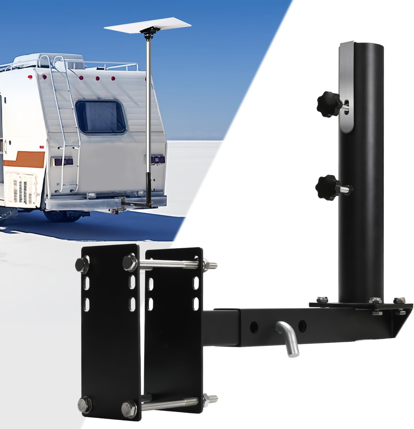 Stainless Steel RV Flag Pole Mount - 3-in-1 Hitch/Bumper Mount