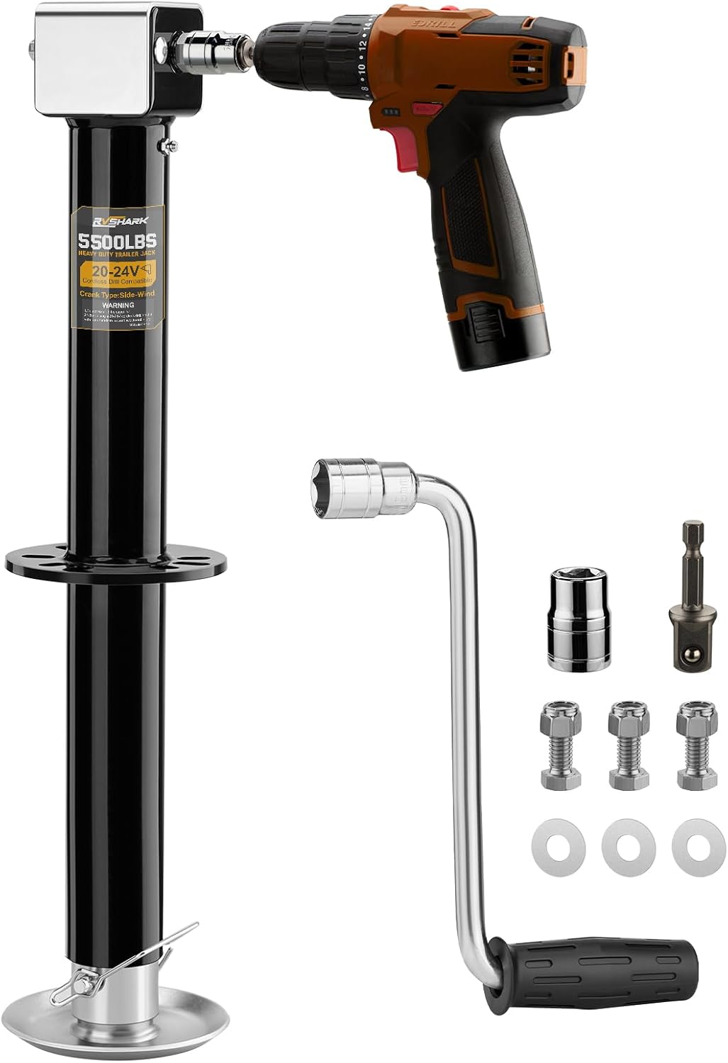 5500 lbs Heavy-Duty Trailer Jack - RV & Utility, Cordless Drill Compatible