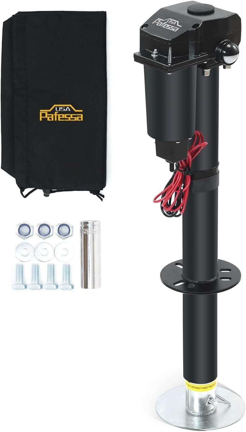 3500LB RV Electric Tongue Jack - 18in Travel + Cover