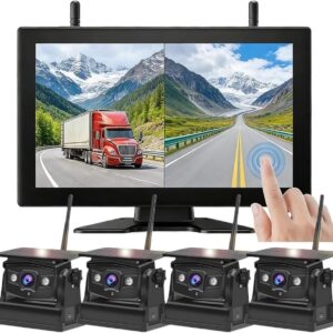1080P Solar Wireless Backup Cam w/ 10.1" Touch Monitor (4-Cam)