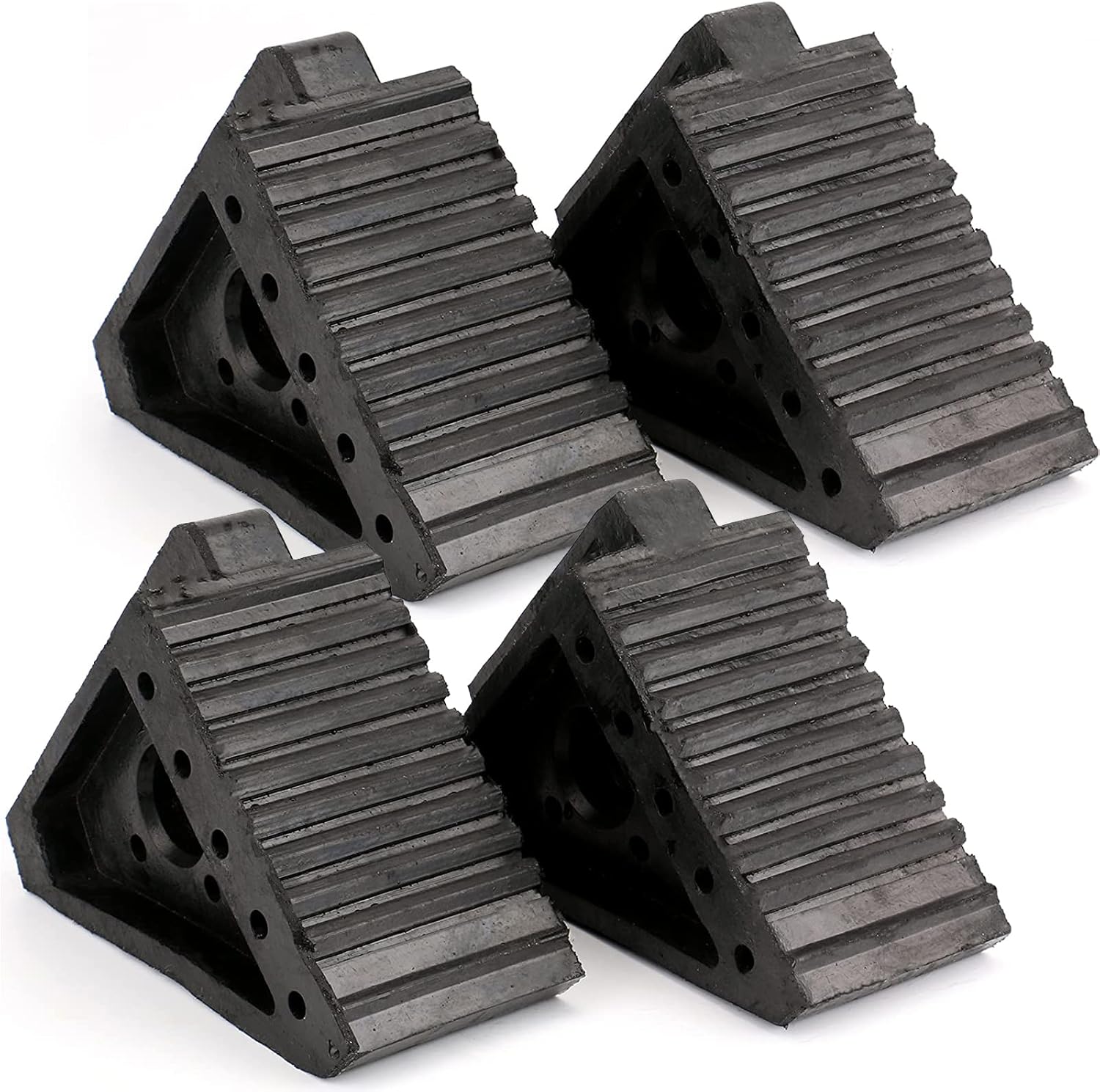 Fasmov 4-Pack Heavy-Duty Rubber Wheel Chocks w/ Handles