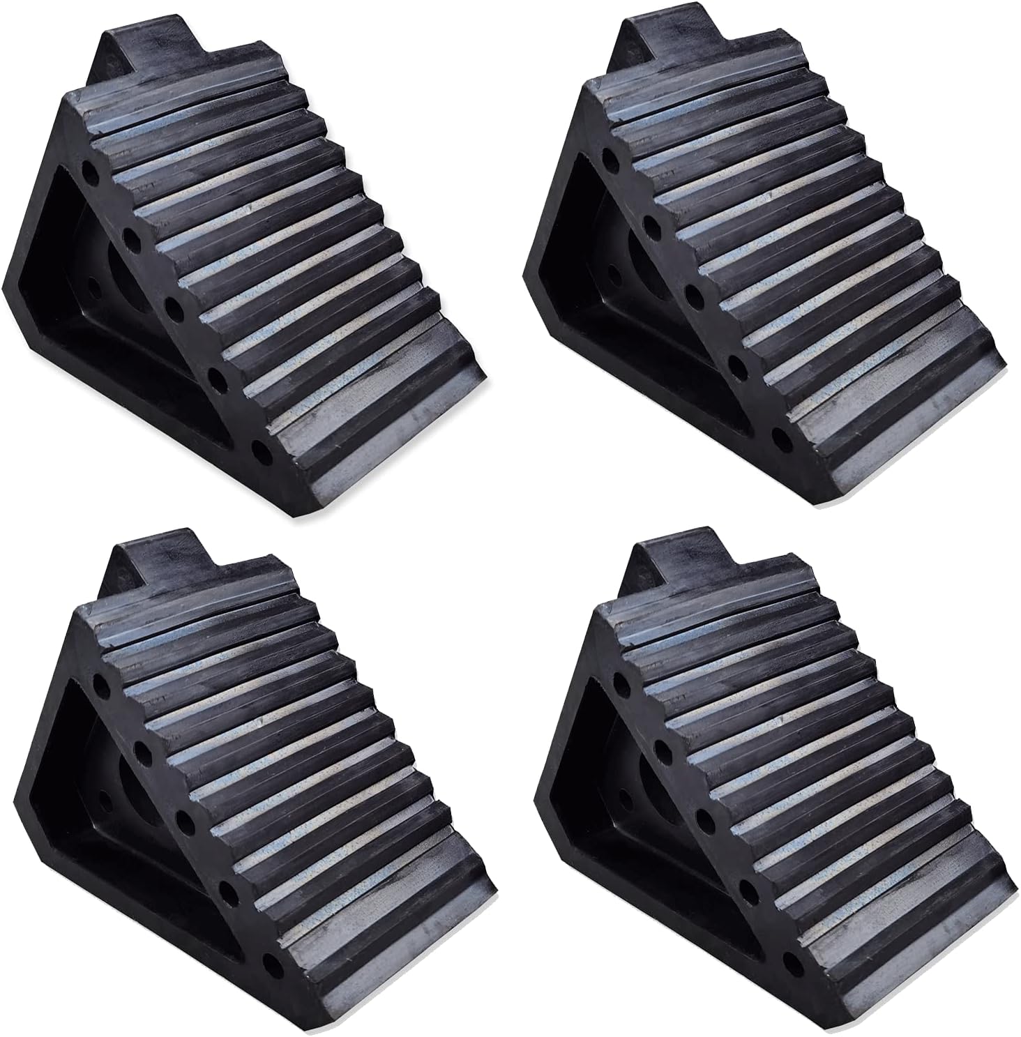 HOXWELL Heavy Duty Rubber Wheel Chocks (4-Pack, Black)