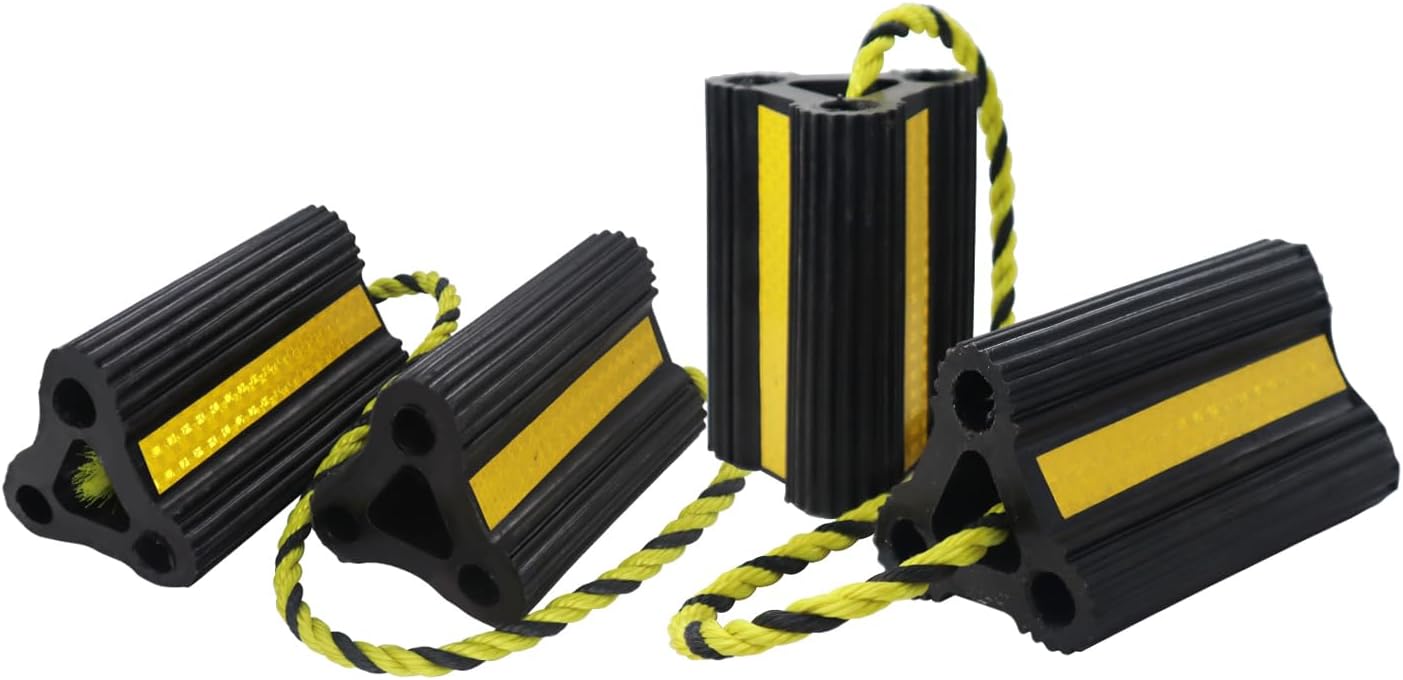 Heavy-Duty Rubber Wheel Chocks - 4-Pack for RV/Trailers