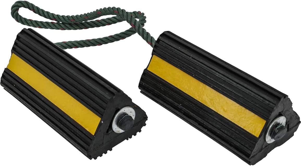 Heavy-Duty Rubber Wheel Chocks with Rope, 4x4x8in