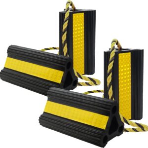 Heavy Duty Rubber Wheel Chocks - 4 Pack with Rope
