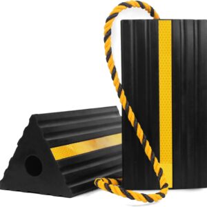 MaxxHaul Heavy Duty Rubber Wheel Chocks - Pair with Reflective Strips