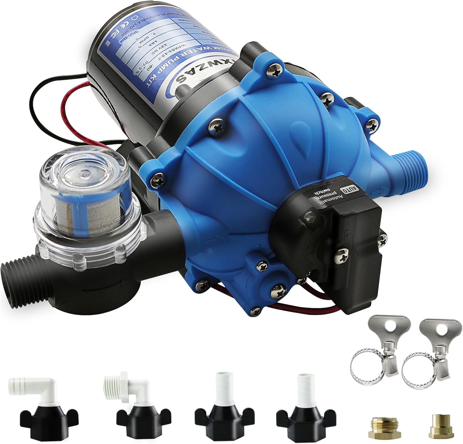 12V RV Water Pump 7.0GPM, 75PSI Self-Priming Diaphragm Pump