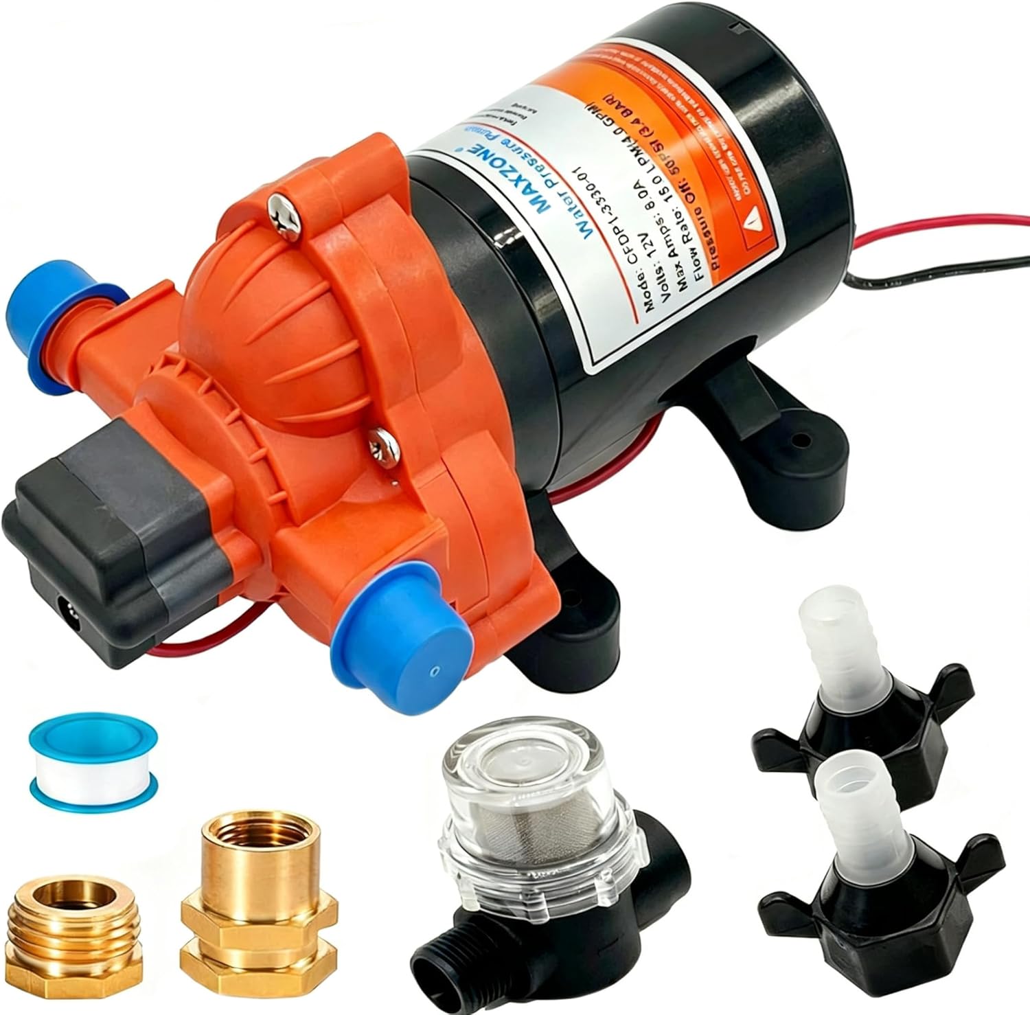 12V RV Water Pump, 4.0 GPM Self-Priming Diaphragm Pump