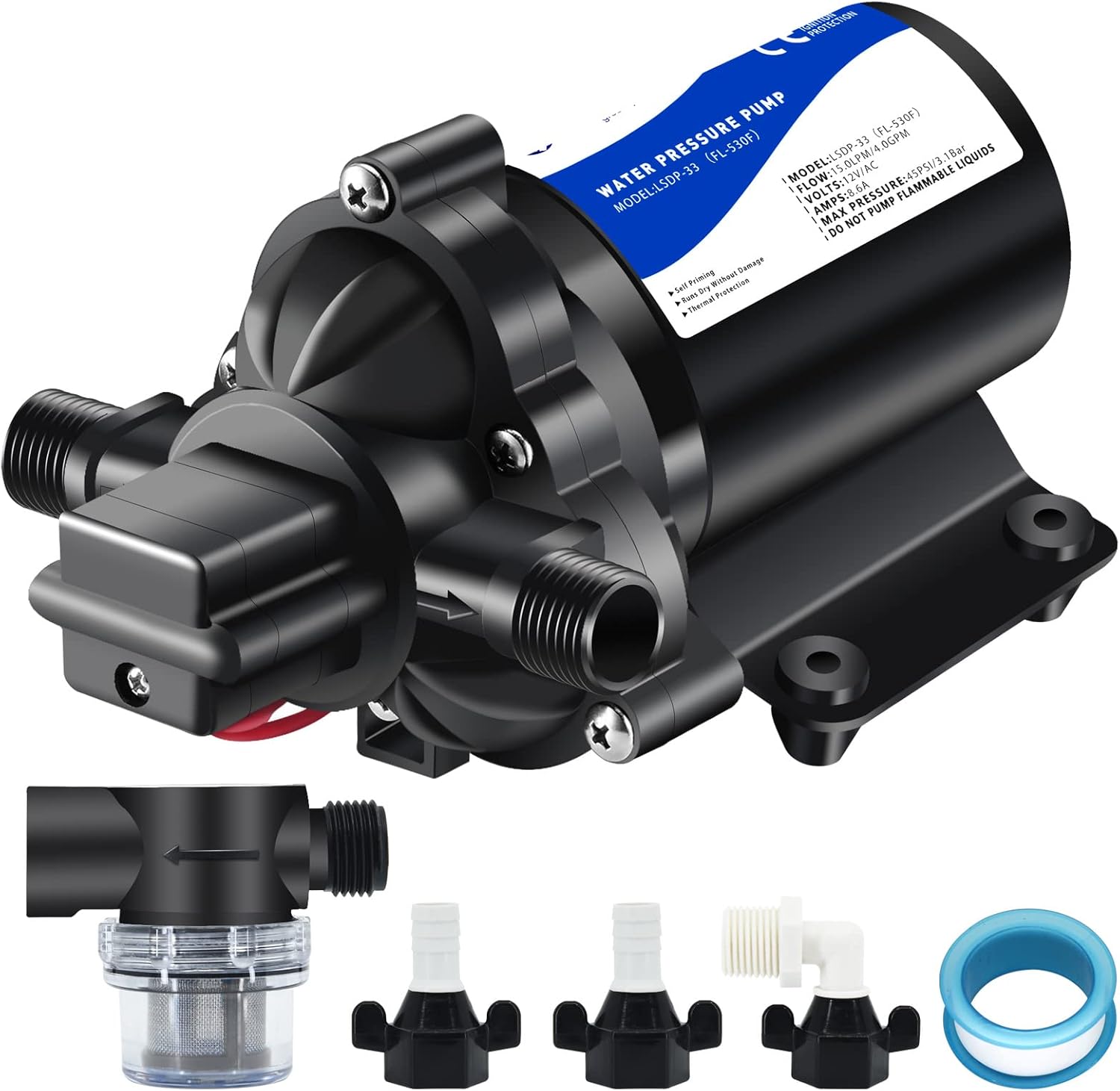 12V RV Water Pressure Booster Pump 4GPM 50PSI