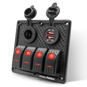 Marine 4 Gang Rocker Switch Panel with USB & 12V Port