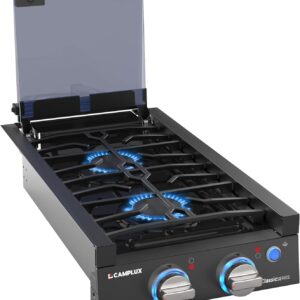 CAMPLUX RV Cooktop 2 Burner Propane Stove Black