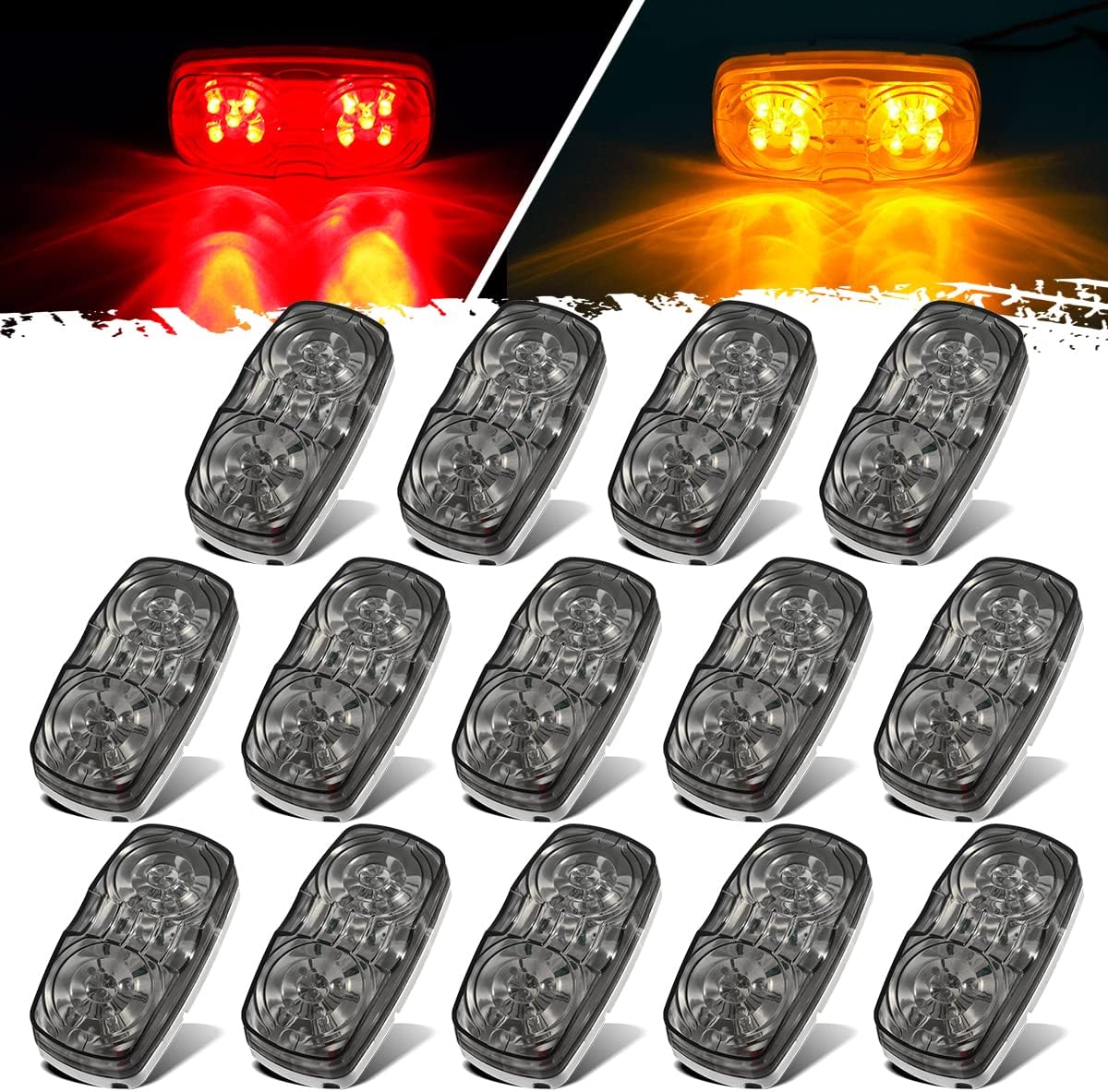 14x LED Double Bullseye Marker Lights, Red/Amber