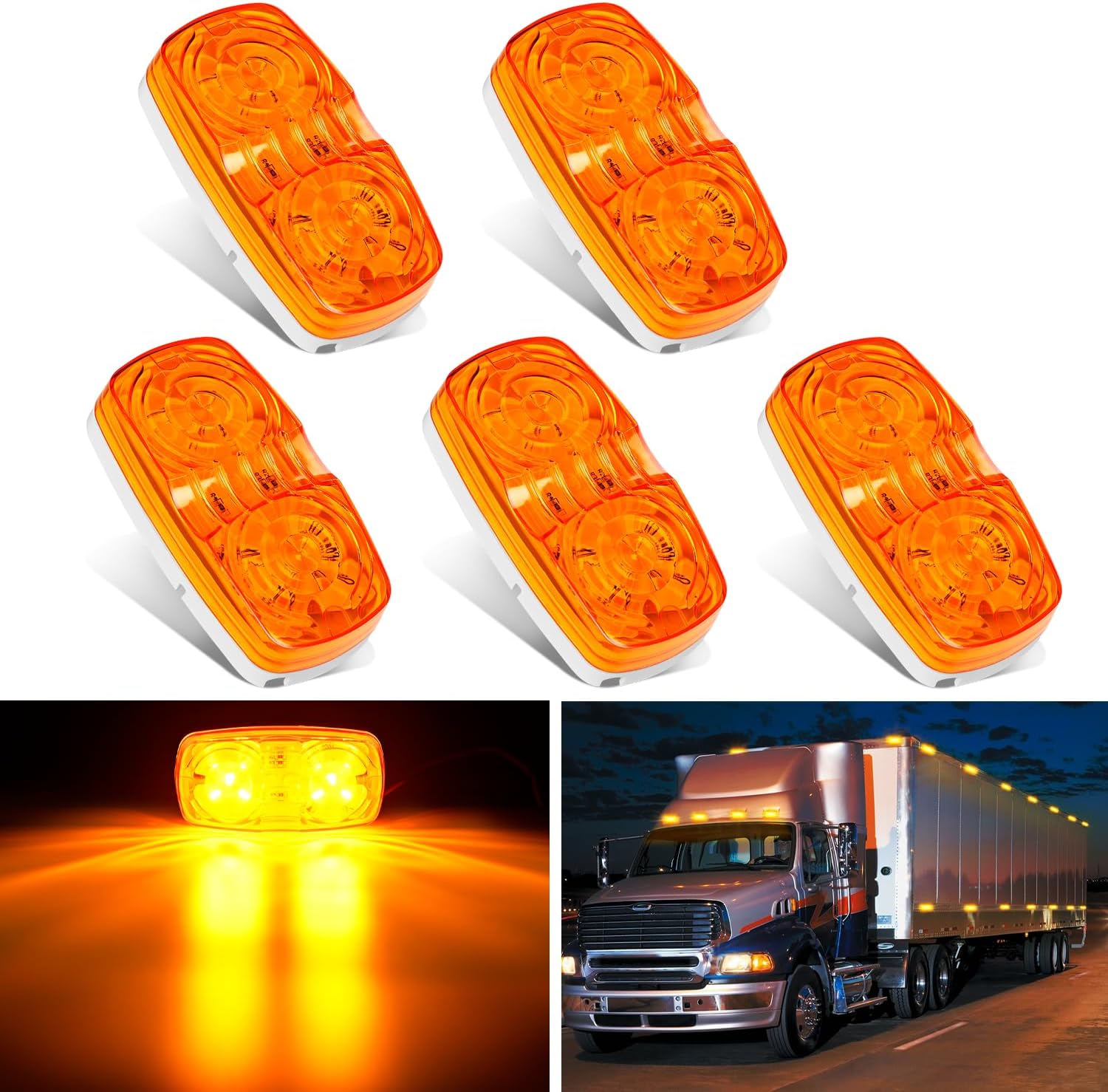 Nilight 5-Pack Amber Marker Lights, 10LED, 12V Truck/RV