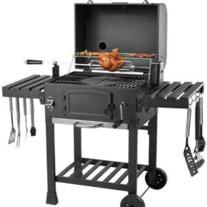 Portable Charcoal BBQ Grill w/ Wheels & Tables