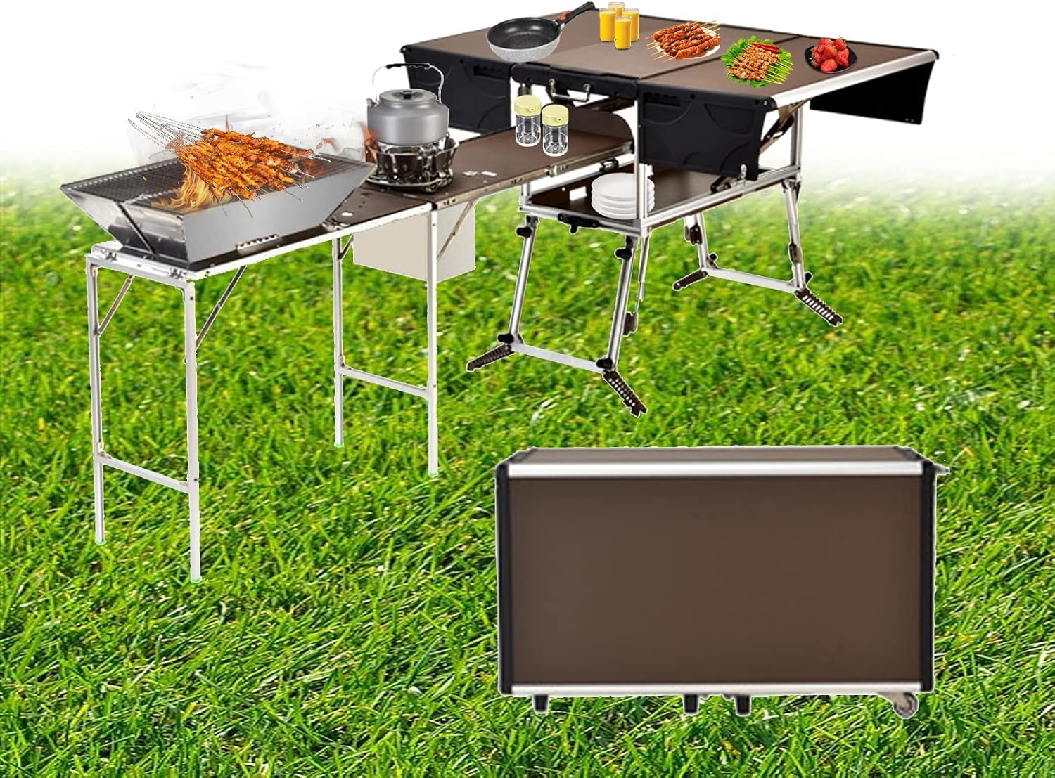6-Pack Folding Camping Kitchen Table, Portable BBQ Setup