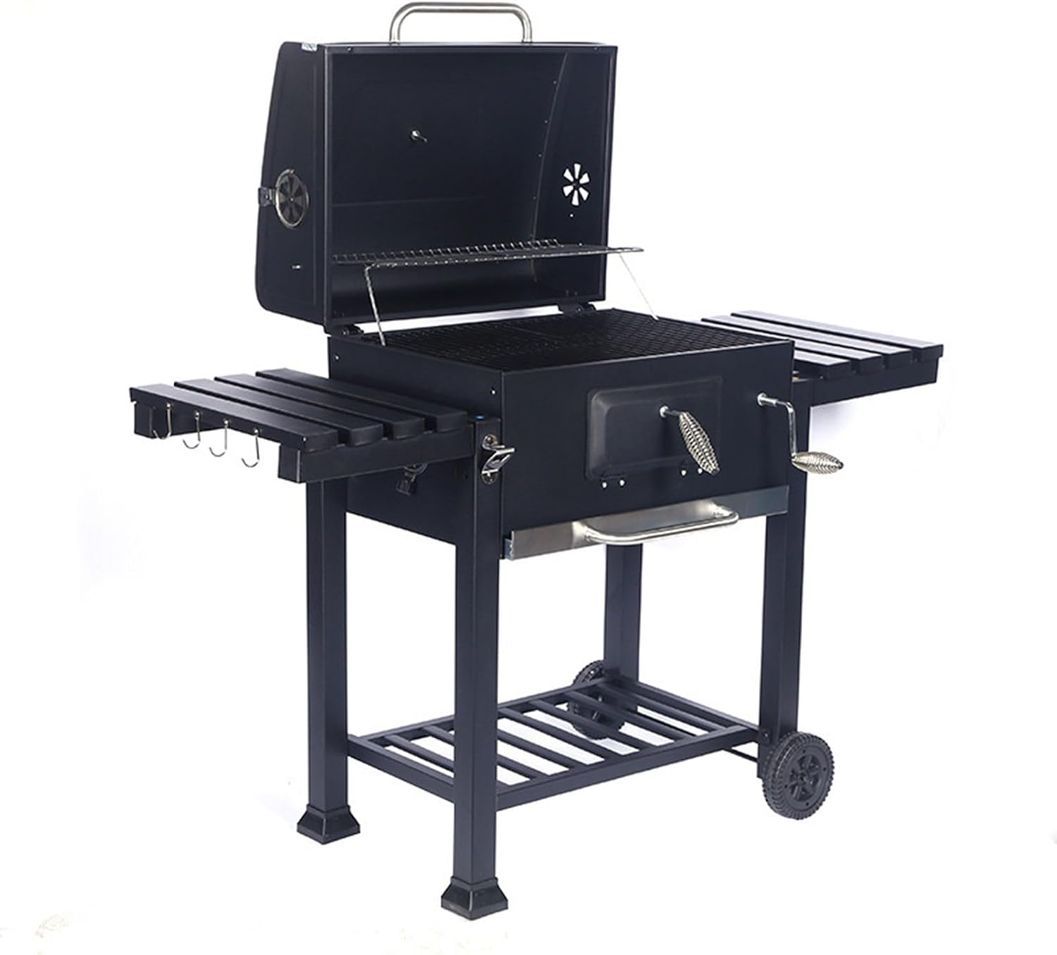 Portable Charcoal BBQ Grill with Wheels & Tables - JBNCRYGD