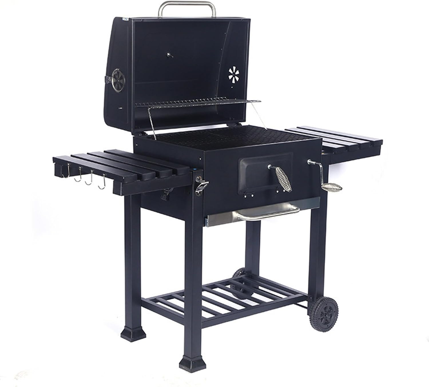 Portable Charcoal BBQ Grill with Wheels & Side Tables