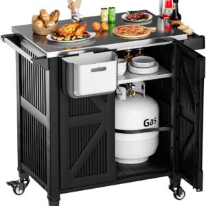 AHB Rolling BBQ Prep Cart - Stainless Steel & Foldable