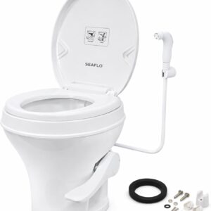 SEAFLO RV Toilet w/ Sprayer - White, 18.4" Res. Height