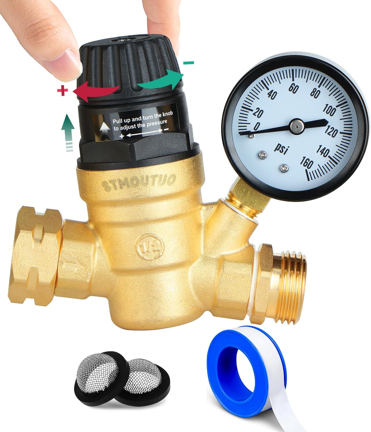 STMOUTUO RV Water Pressure Regulator with Gauge