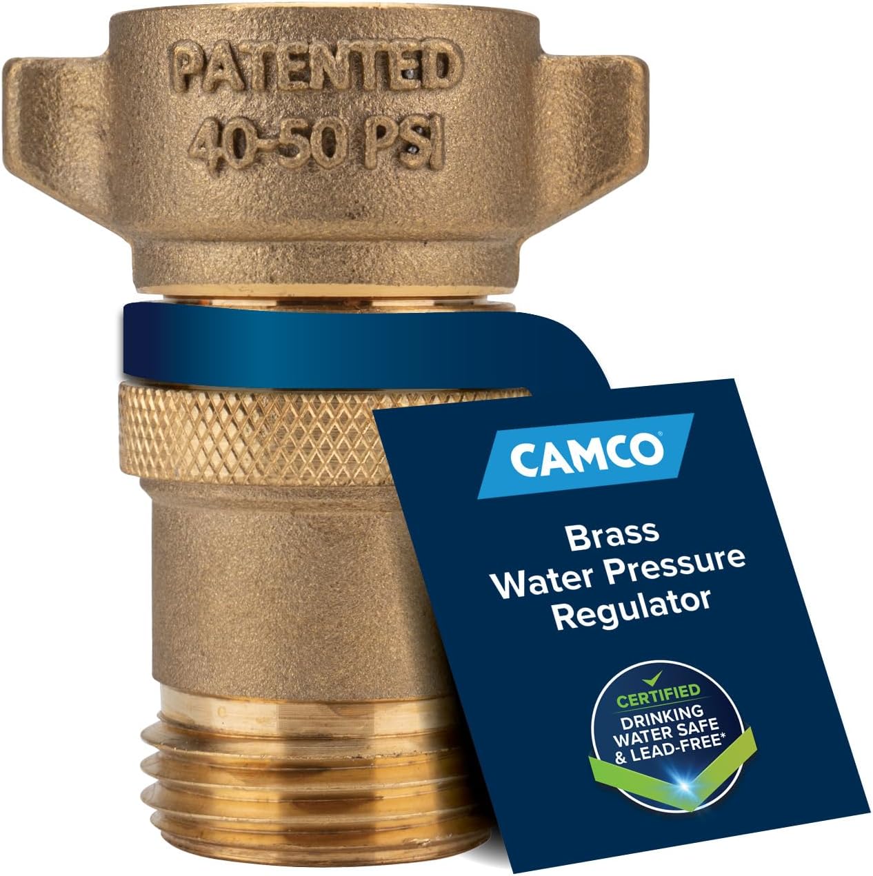 Camco Brass RV Water Pressure Regulator – Safe 40-50 PSI