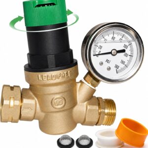 RV Water Pressure Regulator, Lead-Free Brass with Gauge