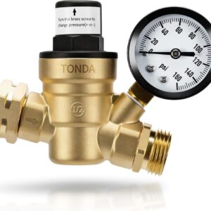 TONDA RV Water Pressure Regulator w/Gauge, Lead-Free Brass