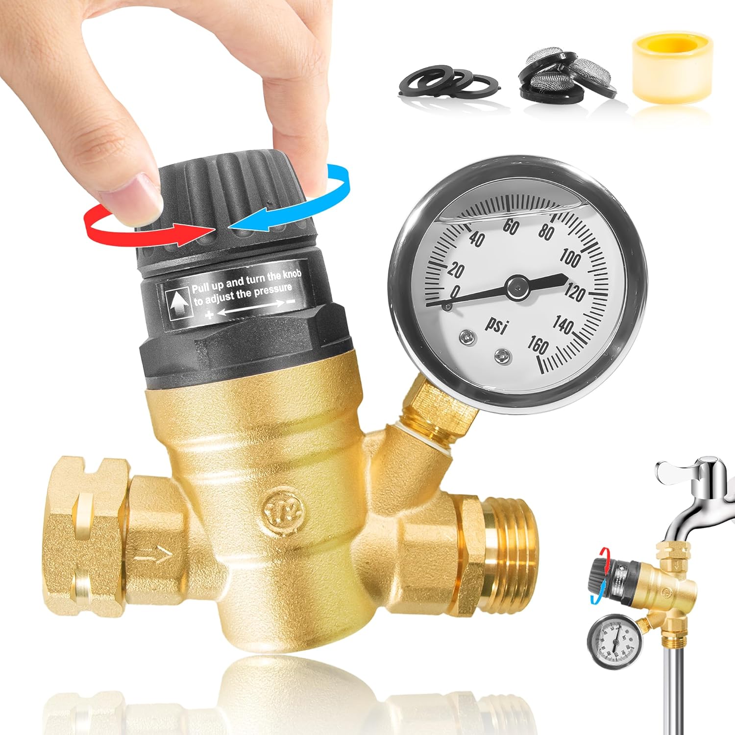 vidonio RV Water Pressure Regulator with Gauge & Adjustable Handle