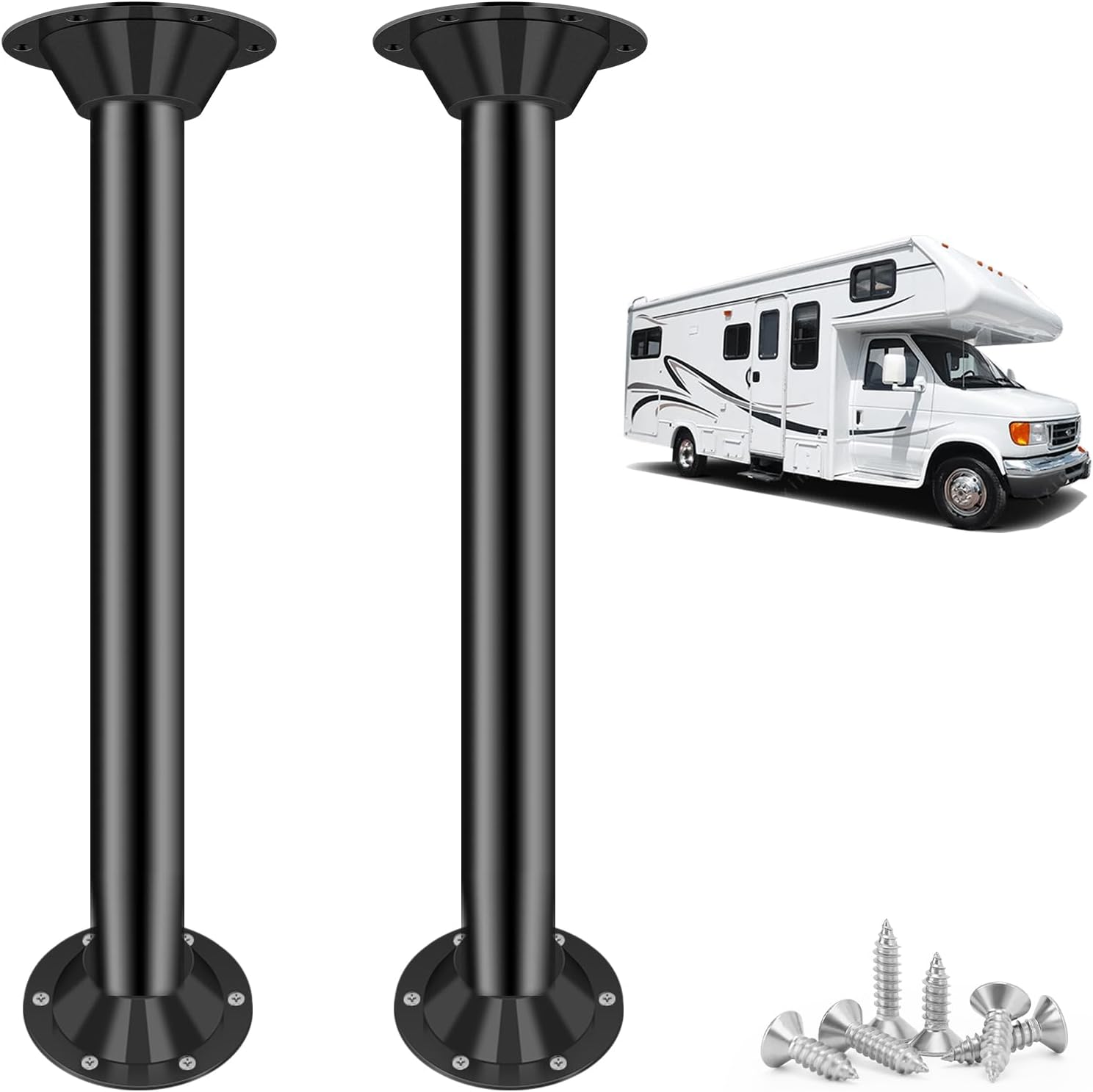 Heavy-Duty RV Table Legs & Base Mount - Matte Black