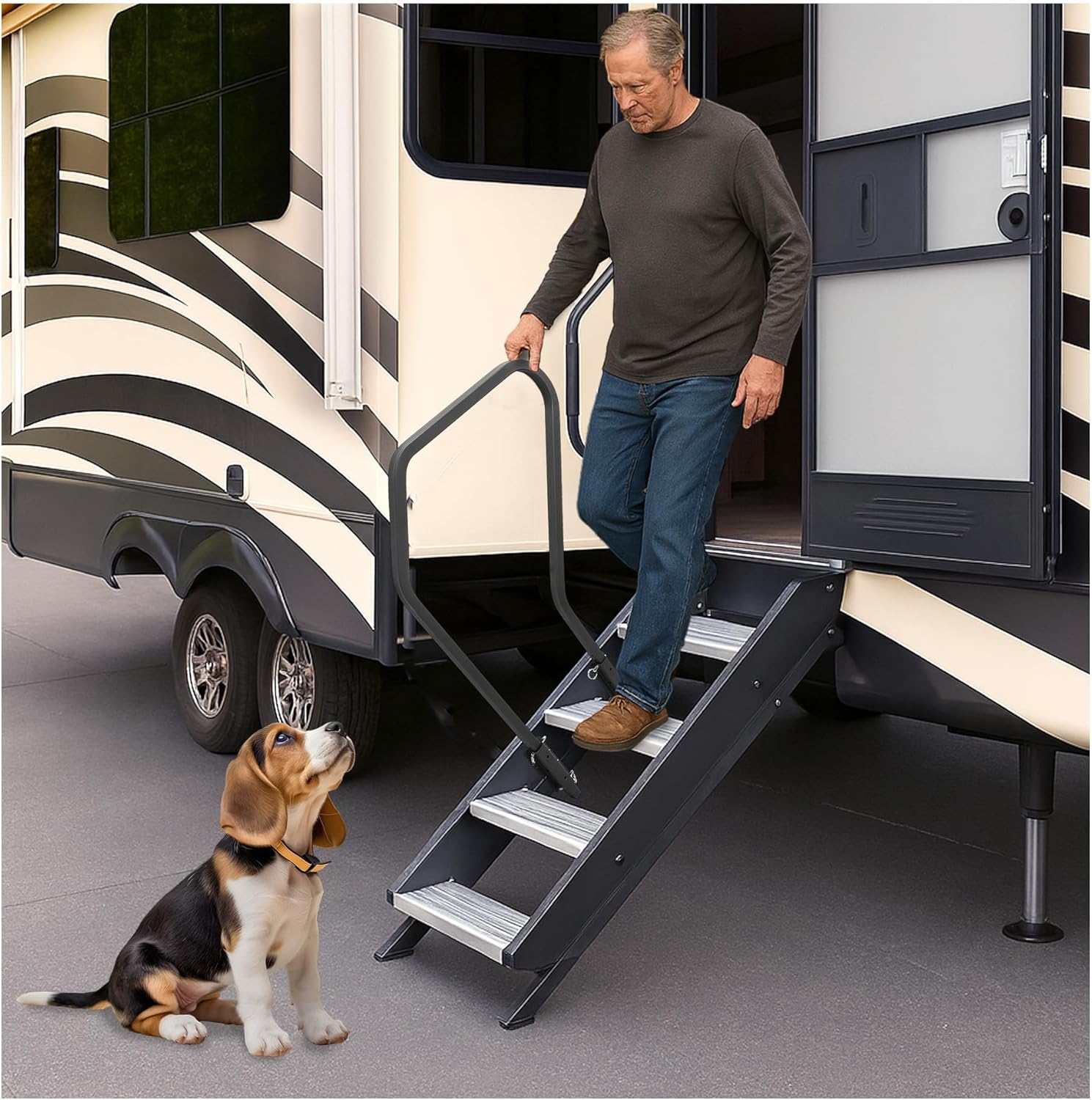 KUAFU RV Handrail for Triple/Quad Steps - No Drill Needed