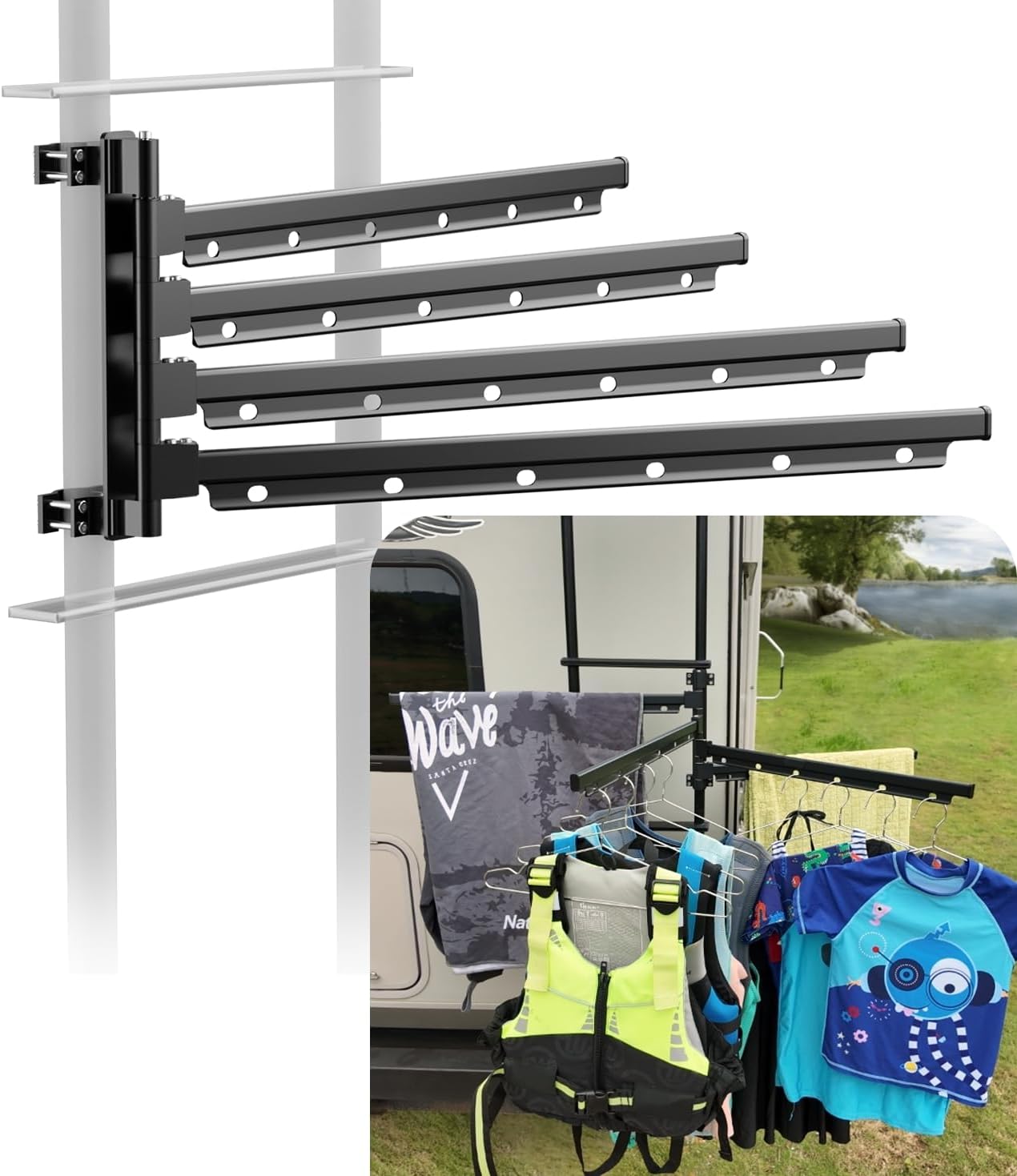 Safoner RV Clothes Drying Rack - Ladder Mount, 24in Aluminum
