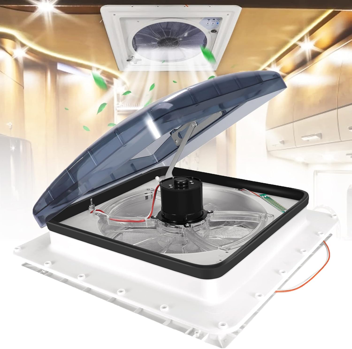 RV Roof Vent Fan 12V w/ Remote, 36x36cm Bathroom Exhaust