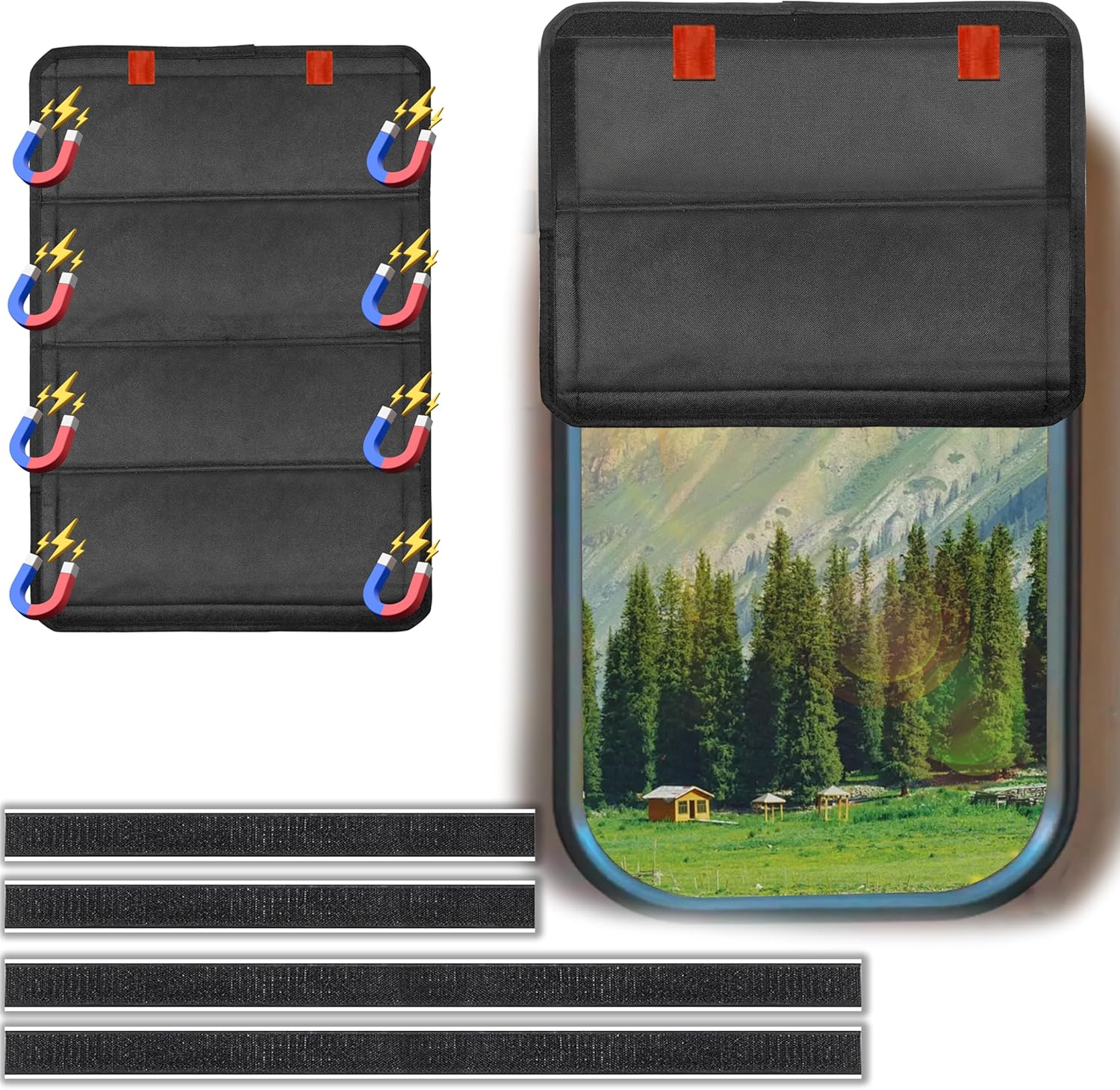 RV Blackout Window Shade 25x16 Inch, Hook & Loop + Magnetic