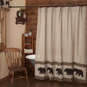 Black Forest Decor Bear Shower Curtain - Rustic Lodge Design - 72" x 72"